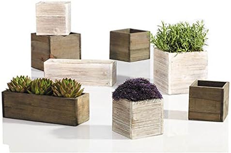 Wood Planter Box, Rustic Whitewash, 6 Inch, Wedding Decor and Floral Arrangements, Country House Charm, Plastic Liners, Wooden Square, Natural Style, (Beige) (Set of 2)