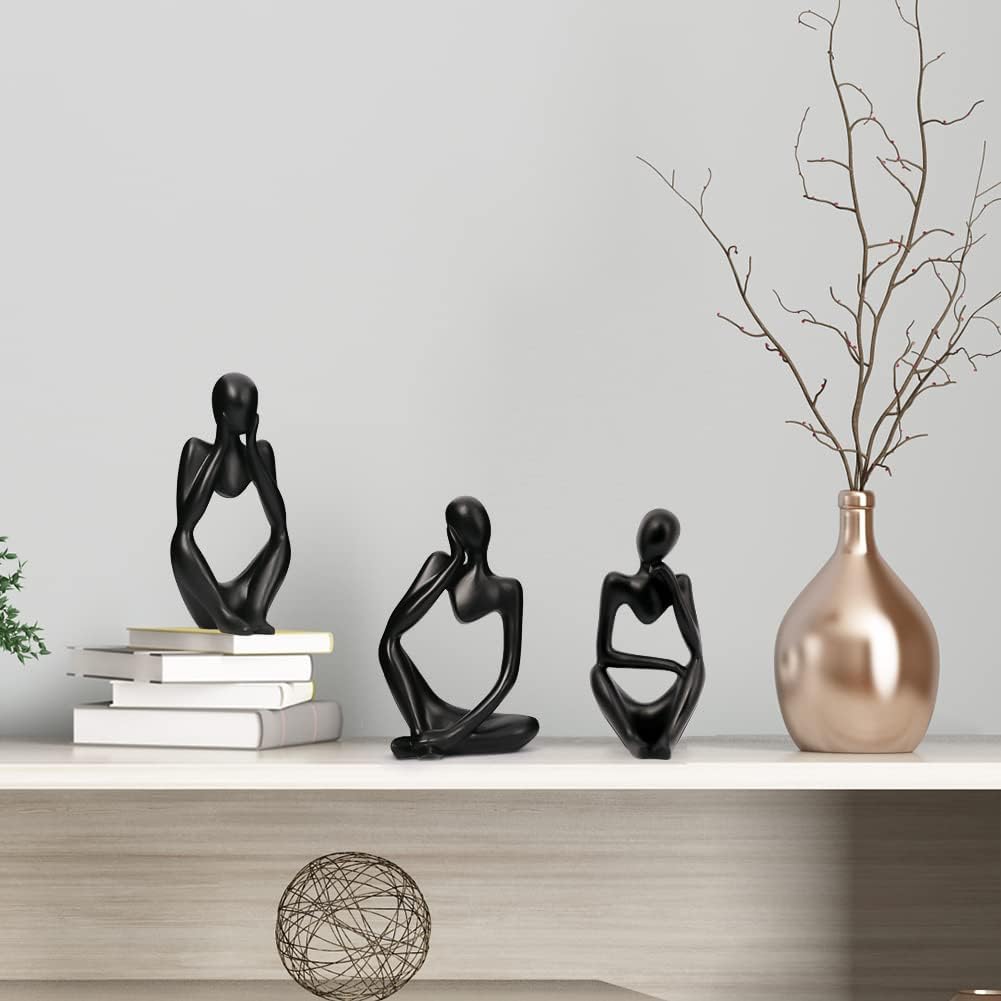 INNOLITES Resin Statue Thinker Style Decoration Abstract Sculptures Collectible Figurines for Home Decor Modern Office Shelf Desktop (Black-Focus)