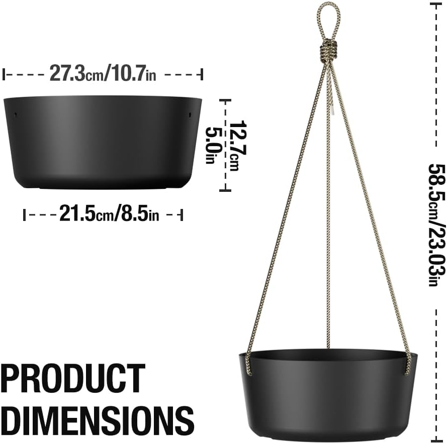 10.7 Inch Hanging Planter for Outdoor Indoor Plants,2 Pack Hanging Flower Pots with Drain Holes for Garden Home Decor Use (Black)