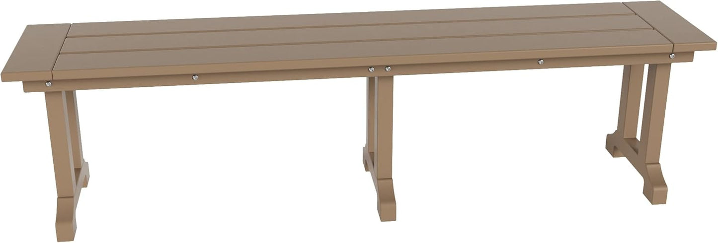 WestinTrends Malibu 65" Outdoor Dining Bench, All Weather Resistant Poly Lumber Patio Garden Bench Trestle Long Bench for Both Outdoor and Indoor, Weathered Wood