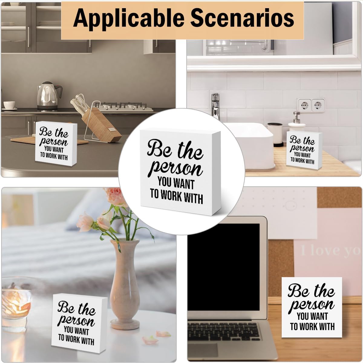 Inspirational Reminder Wooden Box Sign, Be The Person You Want To Work With Wooden Sign Office Desk Decor for Shelf Tabletop Counter, Inspirational Gifts for Coworker Boss Leader Teacher Office Decor