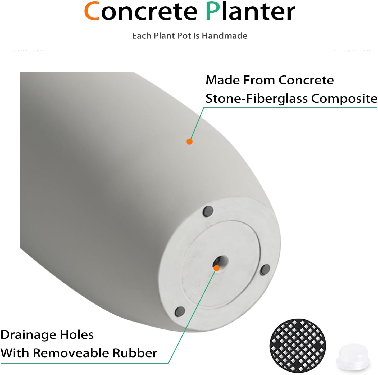 Tall Planters for Outdoor Plants, Large Concrete Flower Pots for Garden Front Porch, Patio, Indoor (Gray, 24 inch)