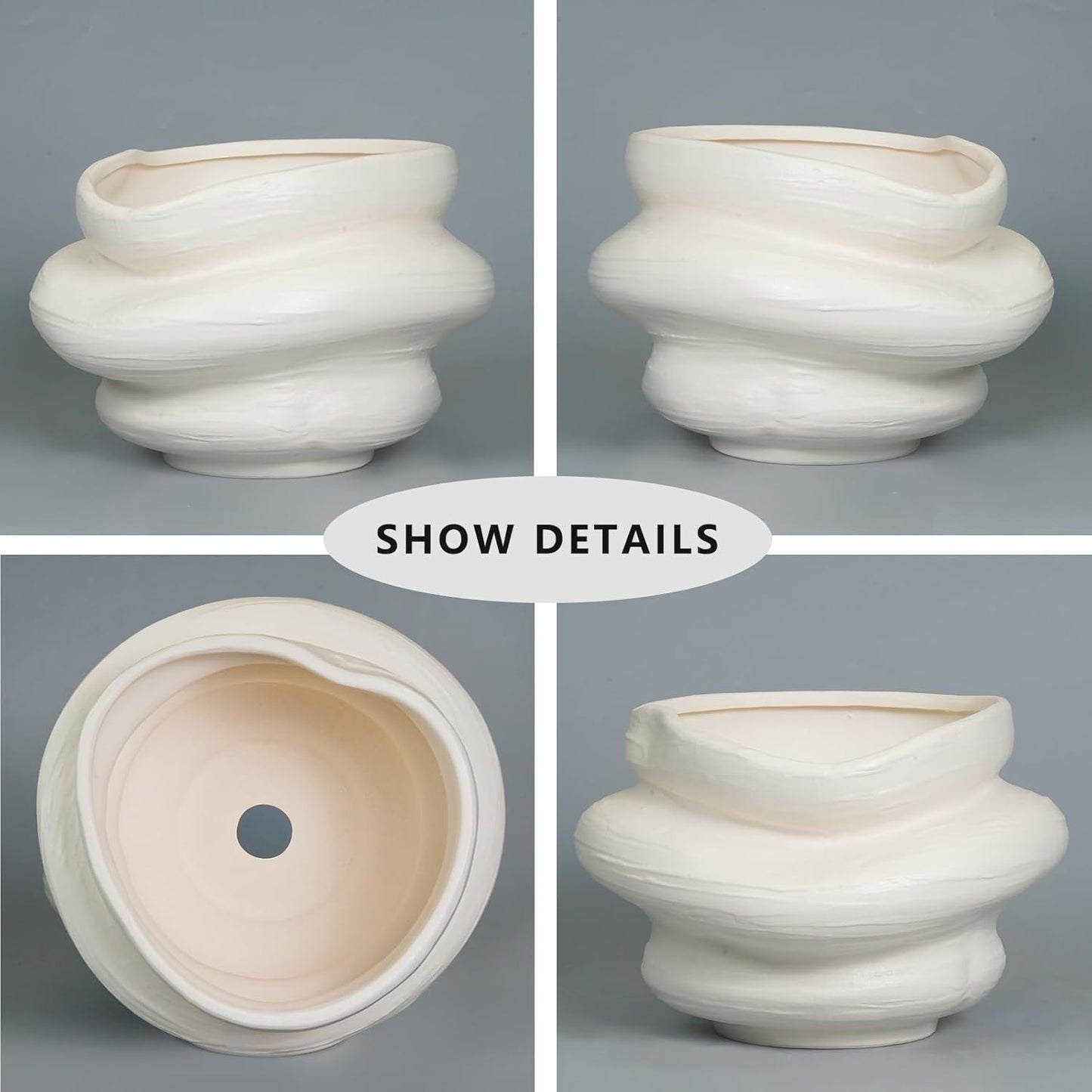 Ceramic Plant Pots Bonsai 11 Inch - Flower Pots for Indoor Plants, Large Plant Pots with Drainage Hole, Decorative Planter Outdoor Flower Pot for Office, Gift for Men Women, White