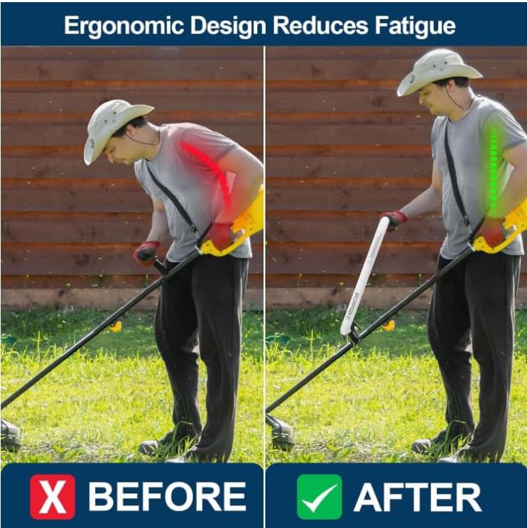 Upgraded Ergonomic weedeater Handle with Extension, Weed Eater Handle for Trimming, Lawn Care and Landscaping, Easy to Install and Adjust, Includes Shoulder Strap for Reduced Fatigue, Durable