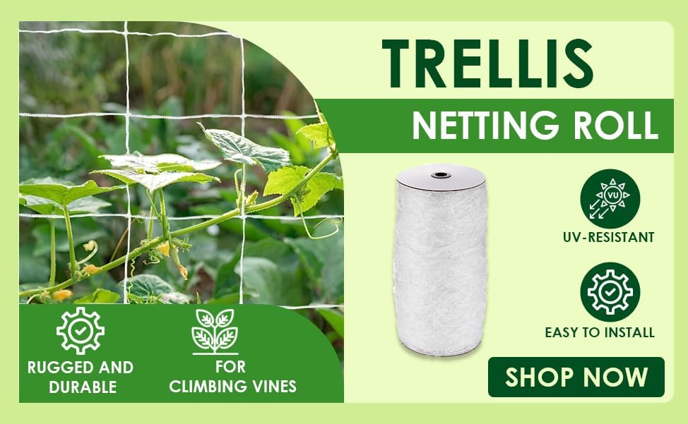 OLDMACDONALD Heavy Duty Polyester Trellis Netting Bulk Roll, 6.5ft x 350ft (79” x 350’ | 2.04m x 106.7m), 6" (15 cm) Squares, Heavy Duty Scrog Net Climbing Plants