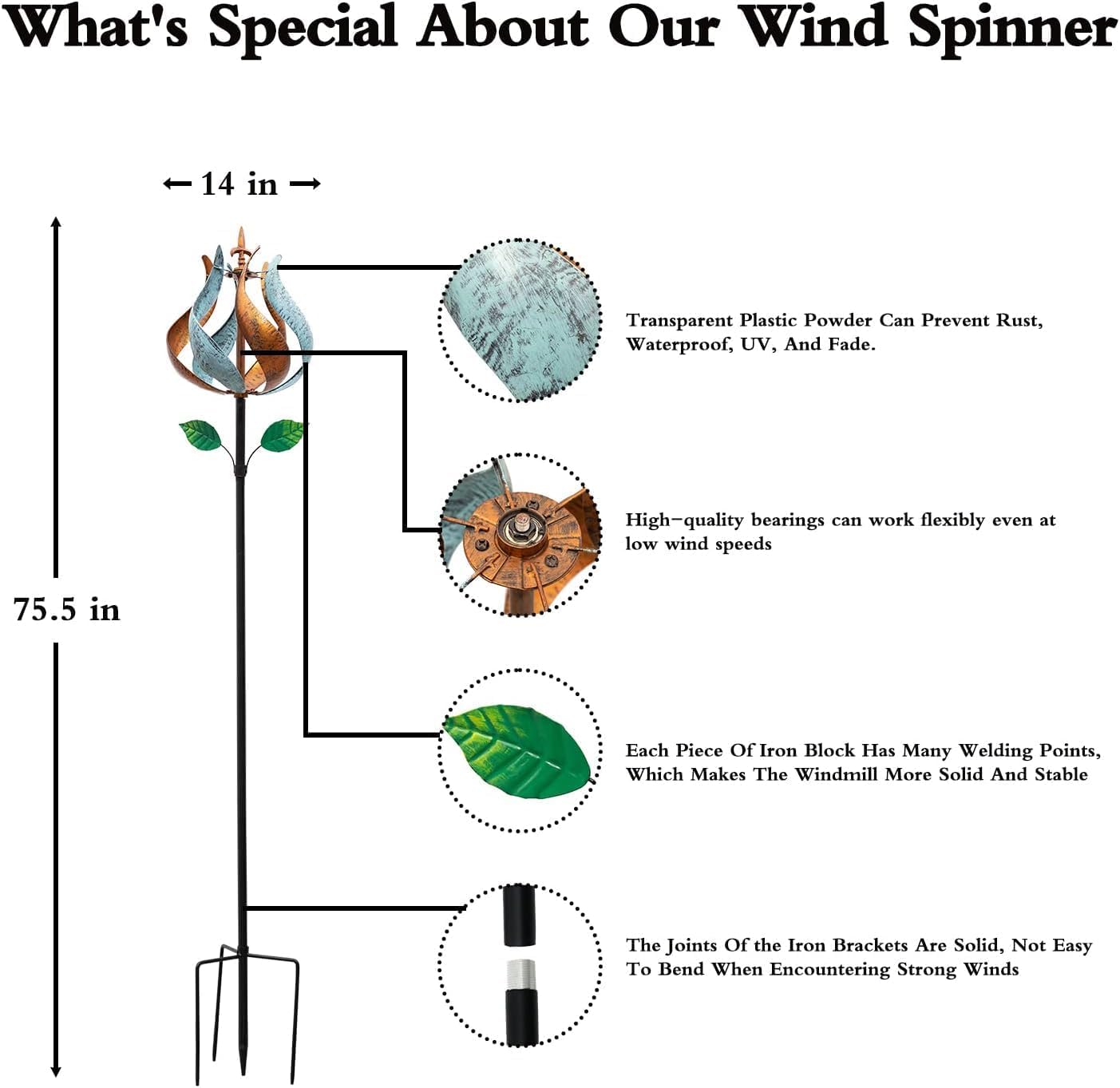 Wind Spinners for Yard and Garden, Wind Spinners Outdoor Metal Large 360 Degrees, Birthday Gifts for Women Family Outdoor Decor(Tulip 75'' x 14'')