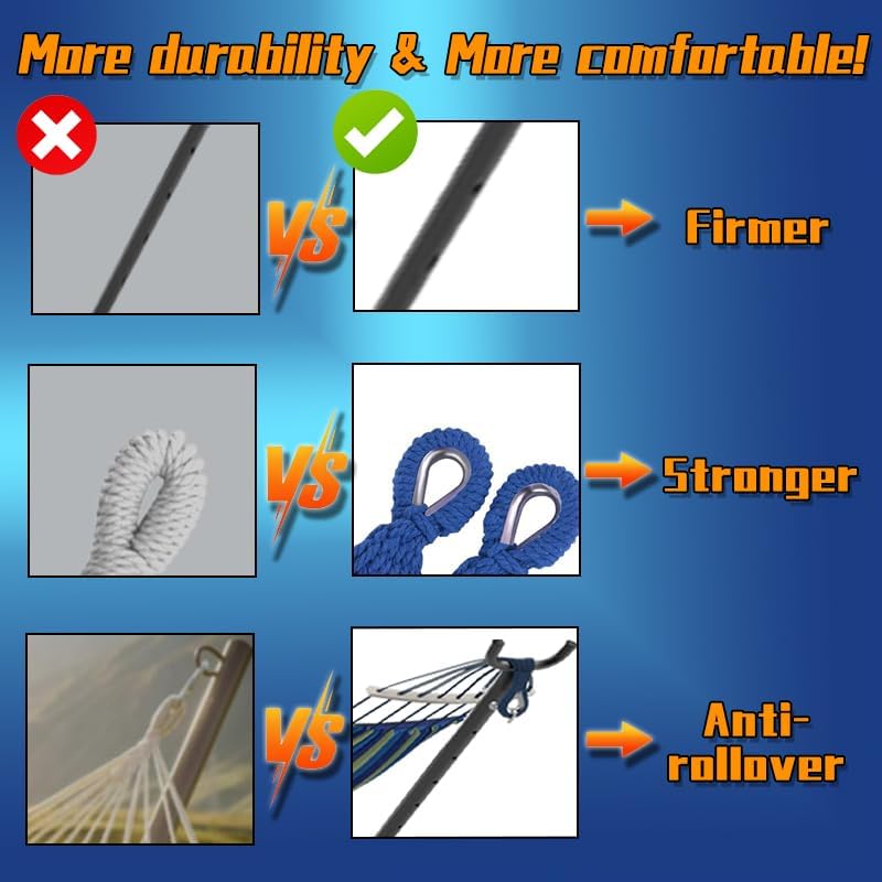 Double Hammock with Stand, 2 Person Hammock with Carrying Bag,Heavy Duty Portable,500 lb Capacity, Perfect for Both Indoors and Outdoors,Ocean Breeze