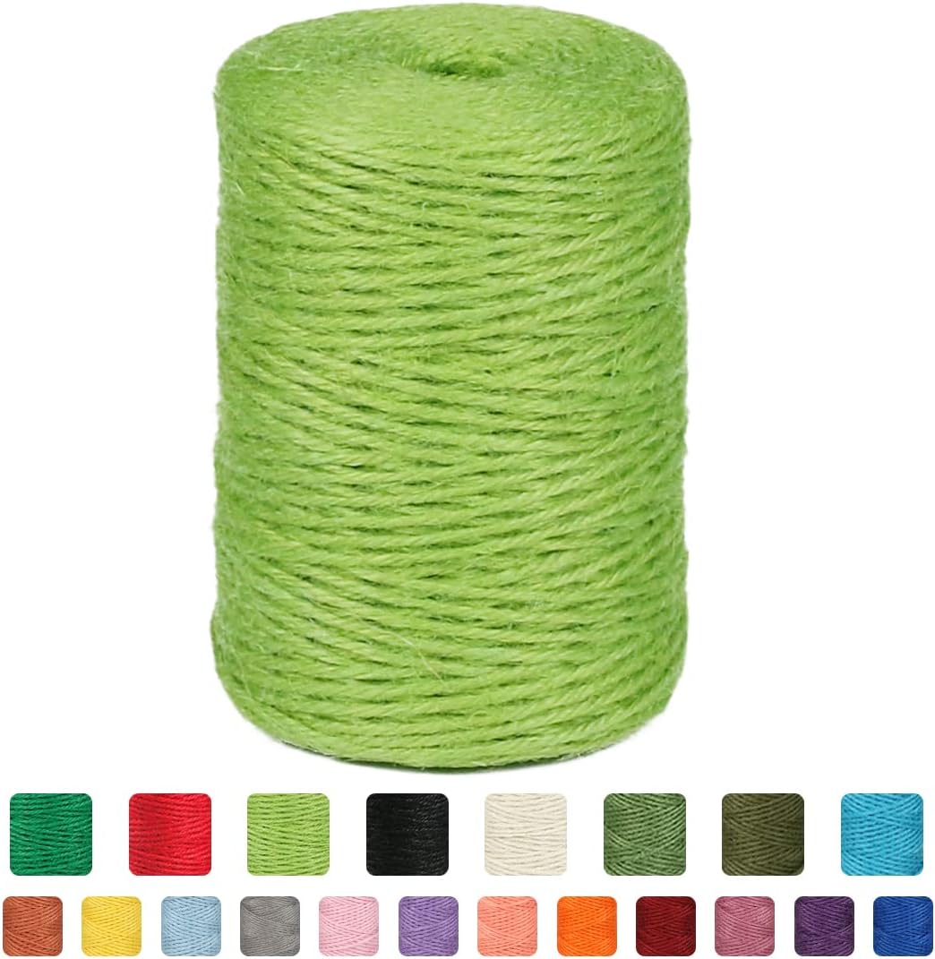 2mm 600ft Colored Natural Jute Twine String for Gift Wrapping Craft Baker Plant Christmas Ribbon Twine Handmade Arts Decoration Thin Packing String Home Decor