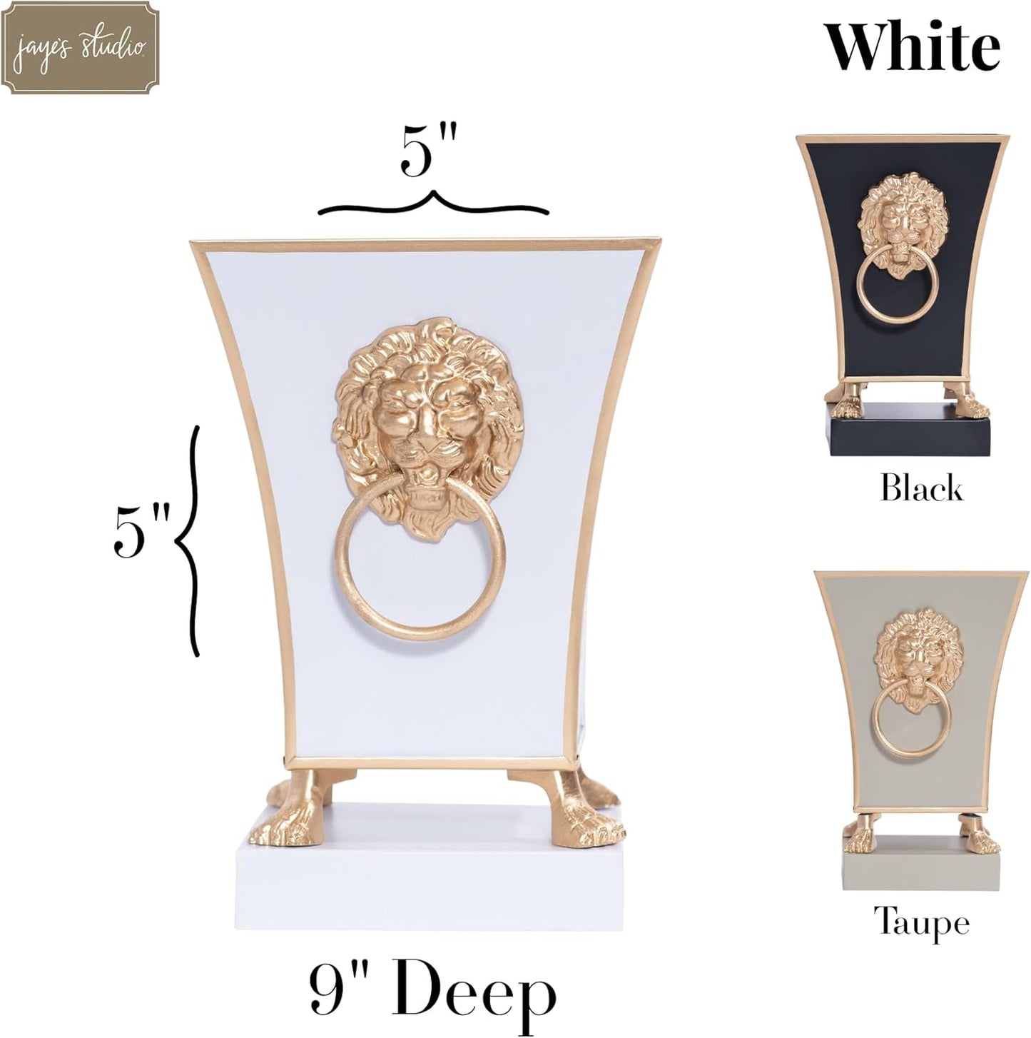 Jaye's Studio Regency Line, Paws & Claws, Decorative Square Cachepot & Planter, Gold Trim & Finish, Hand-Painted, Handcrafted Metal, Luxury Indoor Planter, Size 5x5x9 (White)