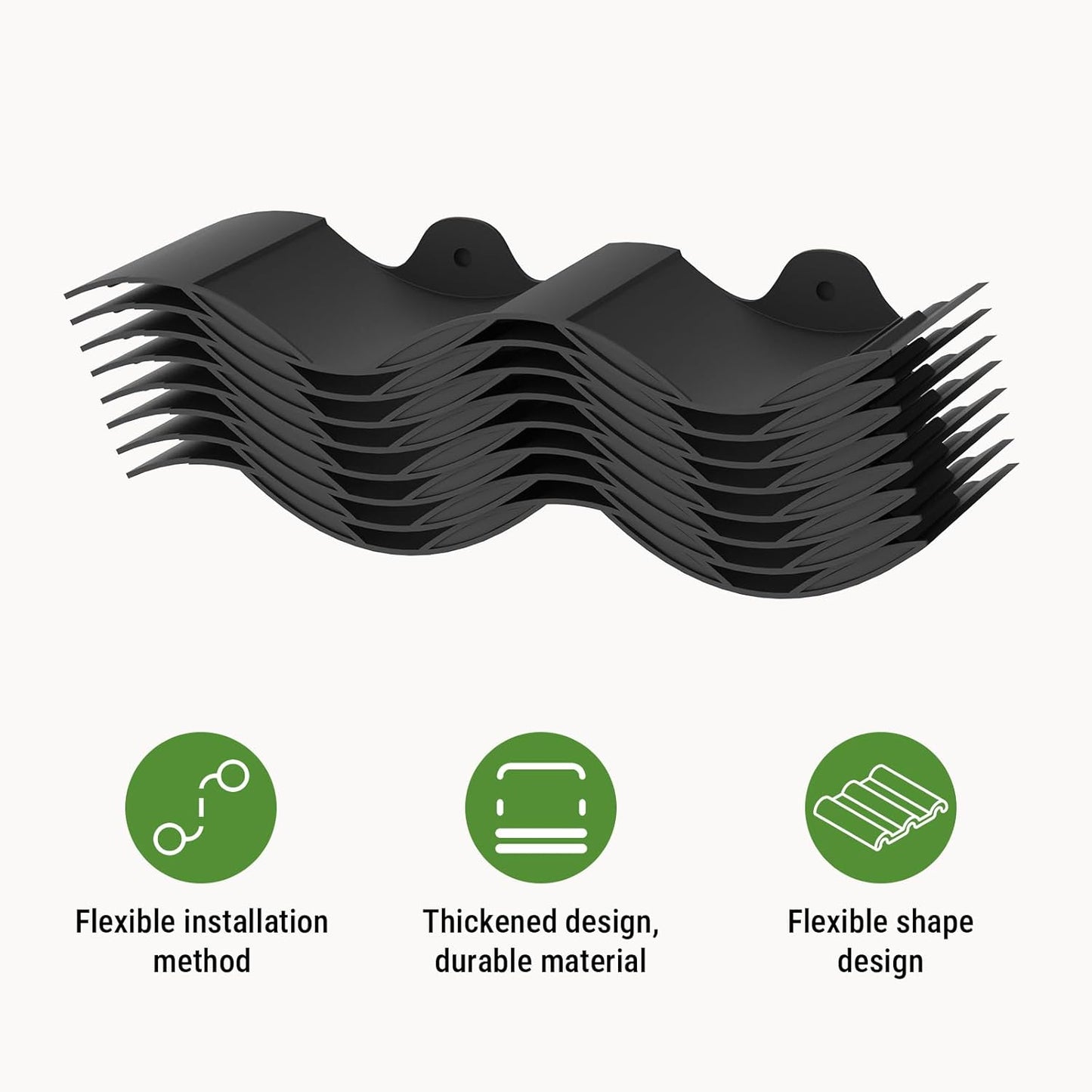 Mars Villa Landscape Edging Border 10FT, Interlocking Landscape Edging 5.9in Flowerbed Border Edging Plastic Flexible Flower Bed Lawn Edging for Outdoor Pathway, with Stakes(Black, 8PCS)