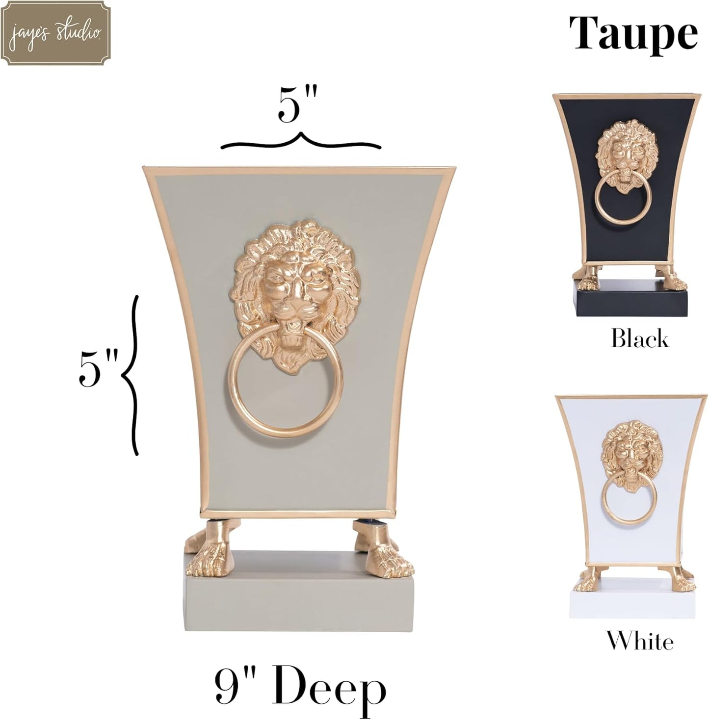 Jaye's Studio Regency Line, Paws & Claws, Decorative Square Cachepot & Planter, Gold Trim & Finish, Hand-Painted, Handcrafted Metal, Luxury Indoor Planter, Size 5x5x9 (Taupe)