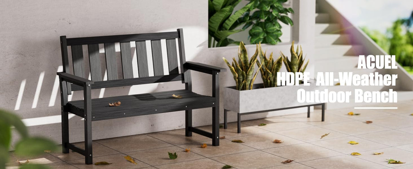 HDPE Memorial Bench – 50'' Weatherproof Durable Outdoor Bench, 2-Person Park Bench, Easy to Move, Multi-Purpose Design Ideal for Porch, Patio, Church, and School (Black)