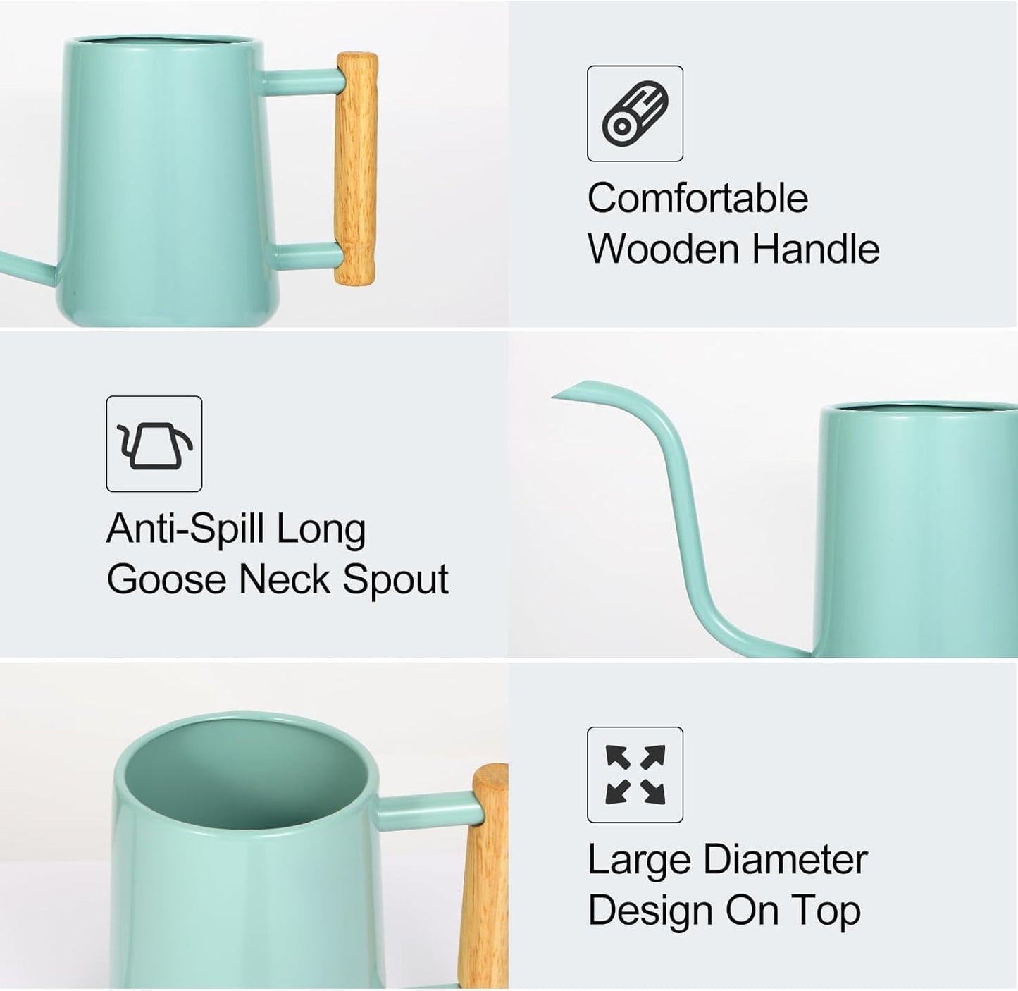 Watering Can Indoor Plants, 35 oz/1000 ml Metal Stainless Steel Watering Can Pot with Long Spout for Indoor House Plants Bonsai Outdoor Garden Flower Decorative (Green