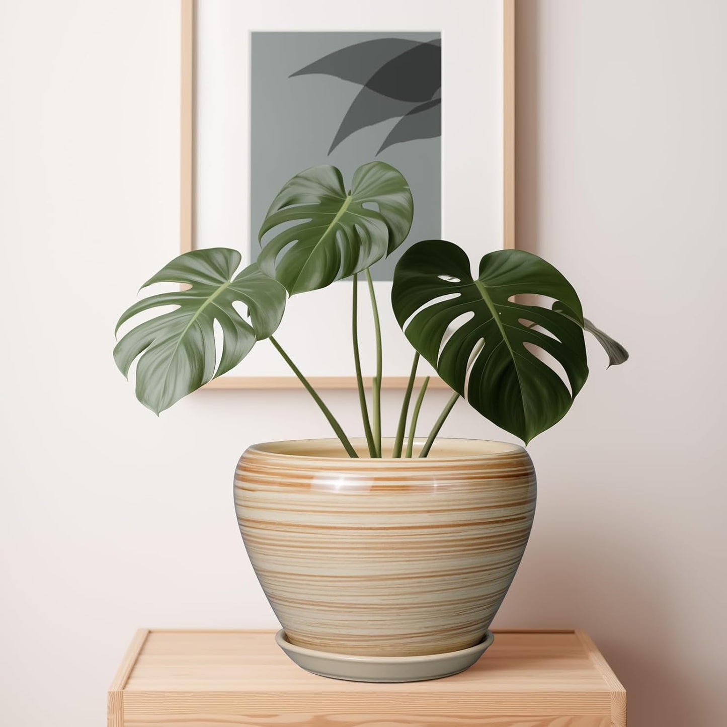 Ceramic Pot for Plant 10 Inch - Planter for Outdoor Plants Indoor Plant Pot with Drainage Hole Large Planter Round Flower Pot for House Patio Garden Yellow