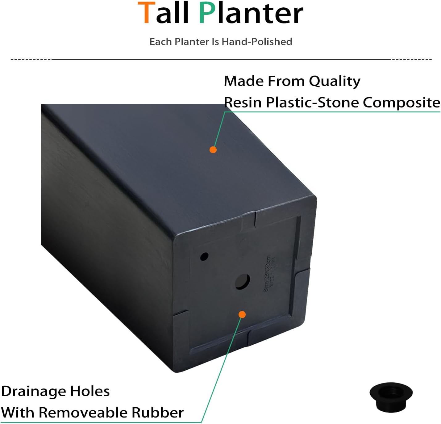 Resin Planter Outdoor Indoor, Taper Plant Pots for Flowers (Black, 20 inch - 2 Pack)