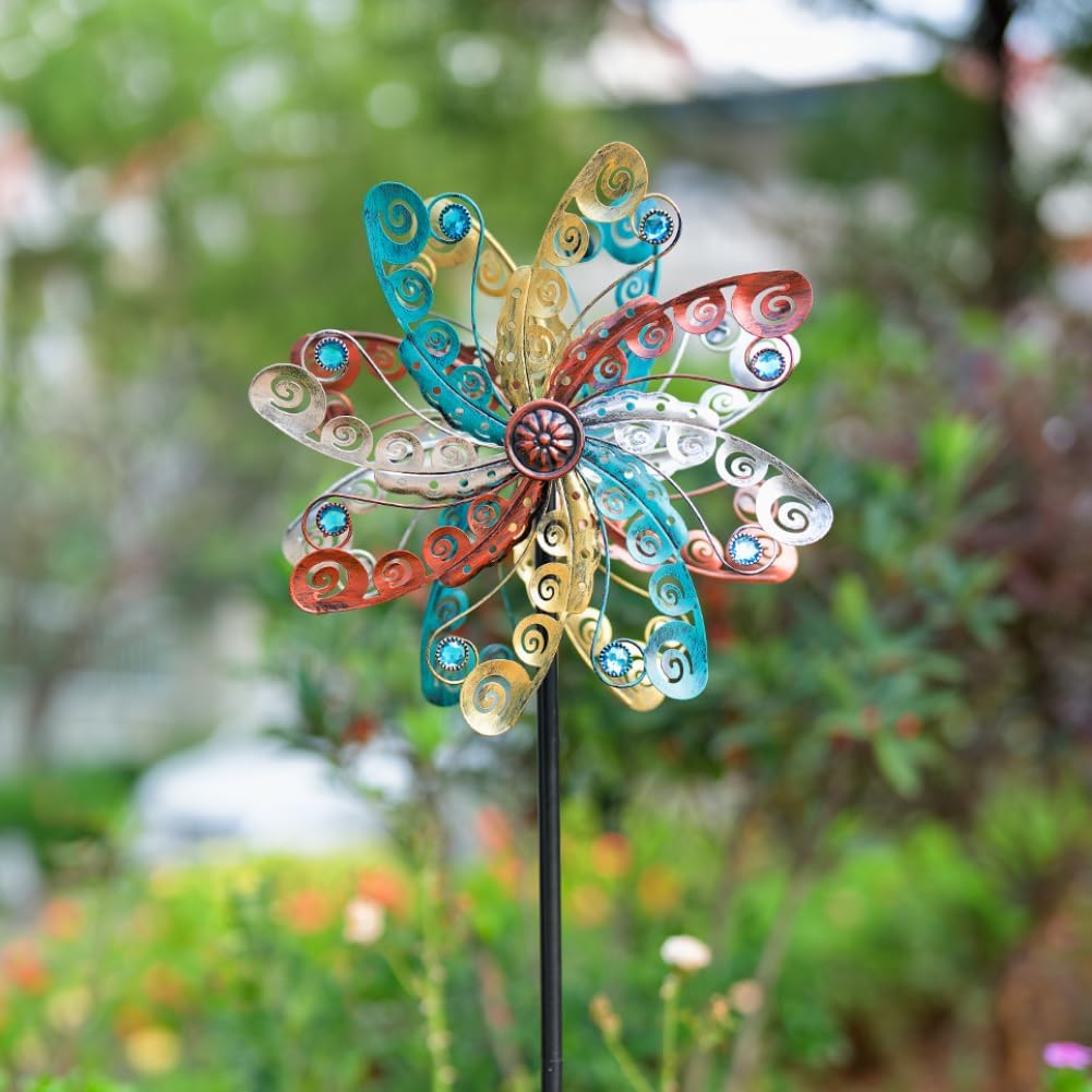 DREAMSOUL Metal Wind Spinners Outdoor, Wind Spinners for Yard and Garden with 5 Stable Stake, Double Kinetic Wind Spinner for Patio, Lawn & Garden Decor 63 * 13 Inches