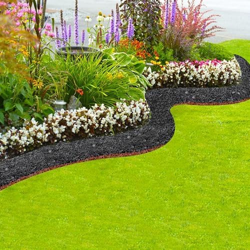 Adnee 140'' x 5.5" Double Sided Rubber Mulch Roll,2 Colors in 1 Recycled Rubber Mulch Walkway,Permanent Garden Edging Barrier Mat for Landscaping,Plants,Vegetables and Flowers