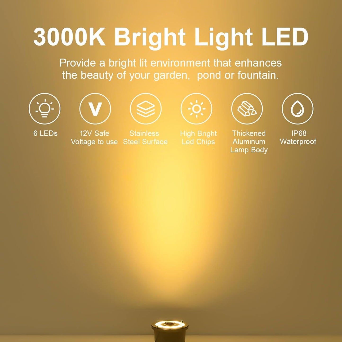 Fountain Light LED Underwater Pond Lights Warm White DC12V IP68 Waterproof Submersible Light for Garden Fountain Pond