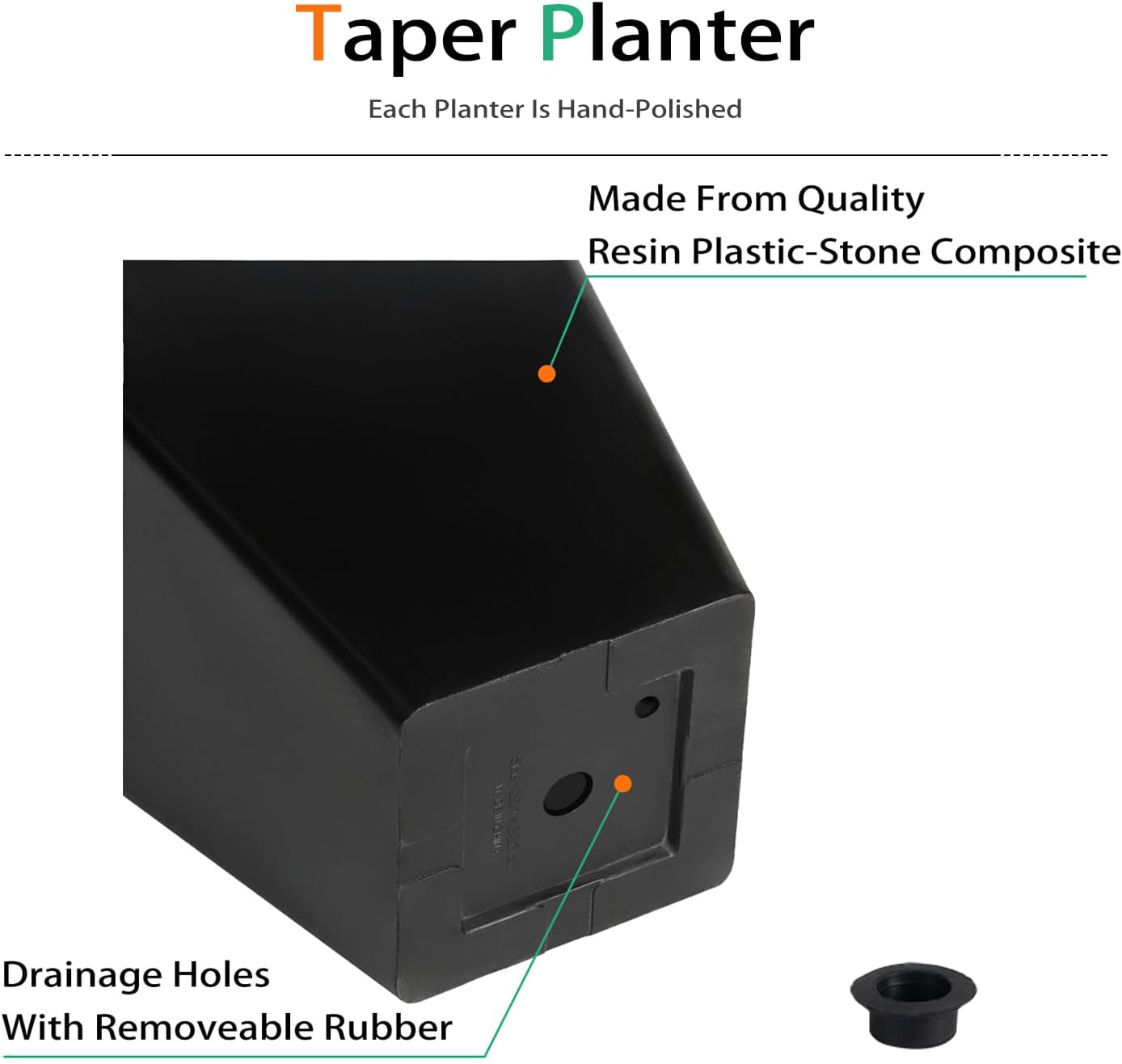 Resin Planter Outdoor Indoor, Taper Plant Pots for Flowers (Black, 12.2 inch - 2 Pack)