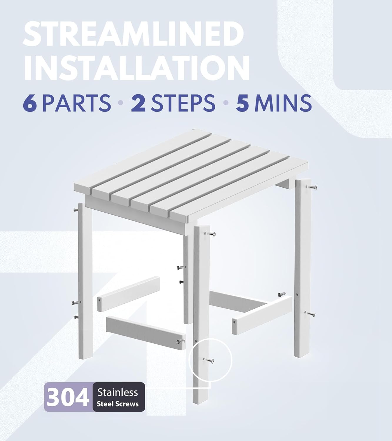 PASAMIC Adirondack Square Side Table, HDPE Outdoor Side Tables, Weather Resistant End Table for Patio, Backyard, Pool, Indoor Companion, Beach, Easy Maintenance (White)