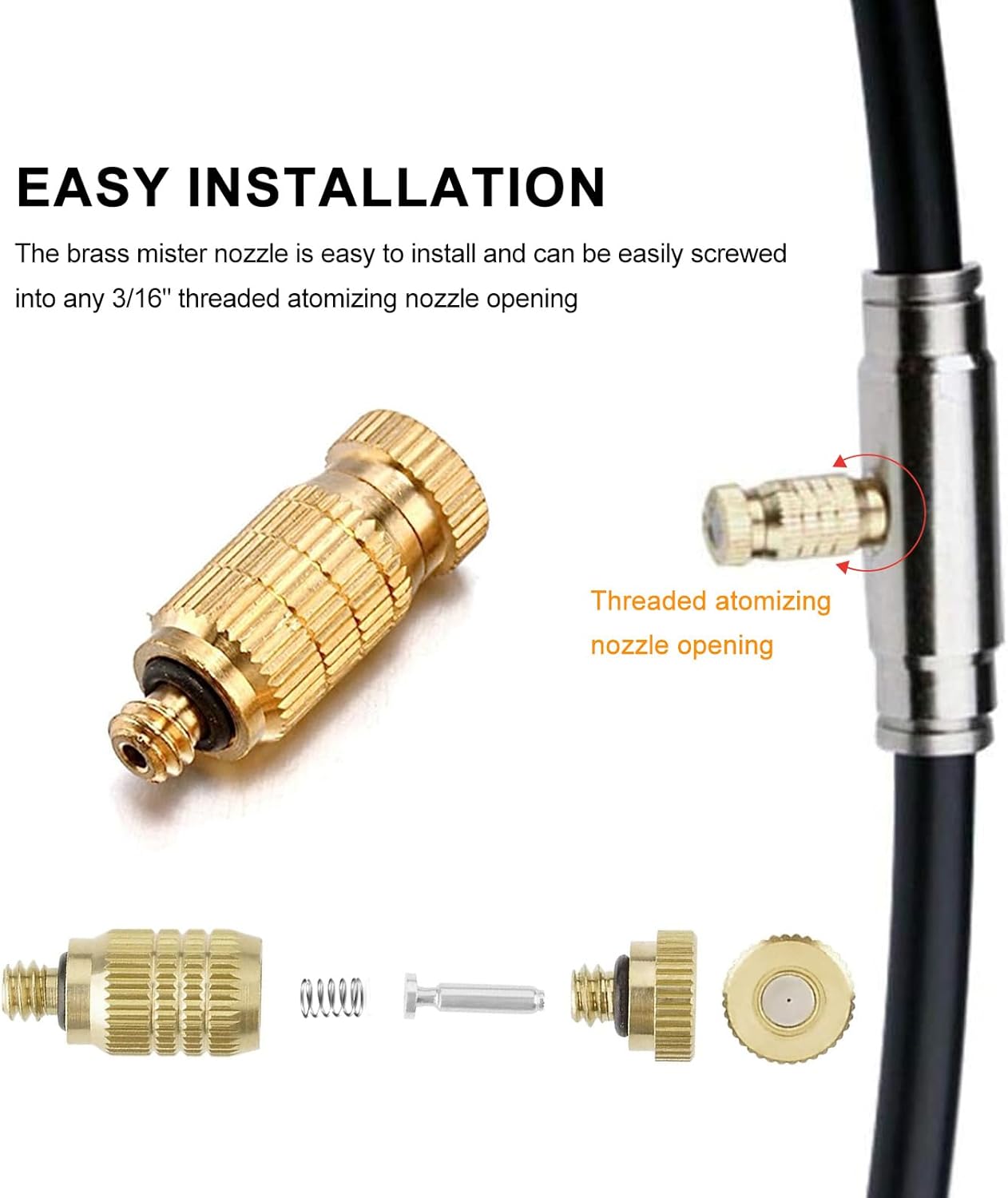 20pcs High Pressure Atomizer Nozzle Brass Misting Nozzles for Outdoor Cooling System, Landscaping, Greenhouse Irrigation, Air Humidification, Anti-Drip Fogging Spray Head(0.008"/0.2mm)