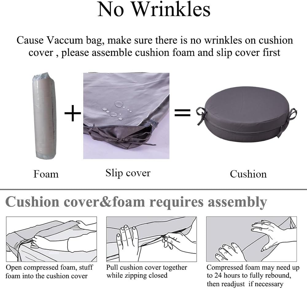 15 x 15 Inch Round Cushions for Outdoor Furniture Non-Slip Waterproof Patio Bistro Chair Cushion with Ties Bar Stool Seat Cushion for Kitchen Chairs Set of 4, Dark Gray