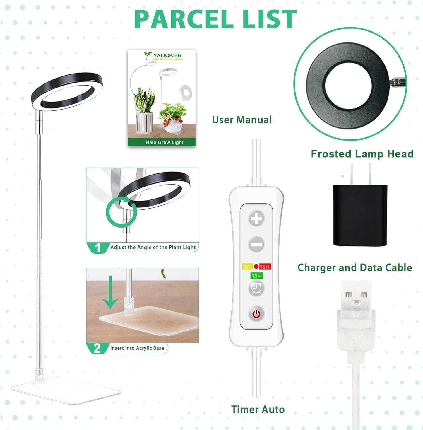 Plant Grow Light,yadoker LED Growing Light Full Spectrum for Indoor Plants,Height Adjustable, Automatic Timer, 5V Low Safe Voltage,Idea for Small Plant Light(3 Pack)