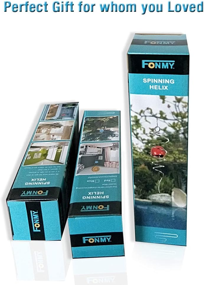 Fonmy Gazing Ball Spiral Tail -Decorative Wind Spinner 11 inch Tail and 2 inch Steel Orb. Indoor Outdoor Garden Decoration Silver Multi Color Ball -13 inch Height