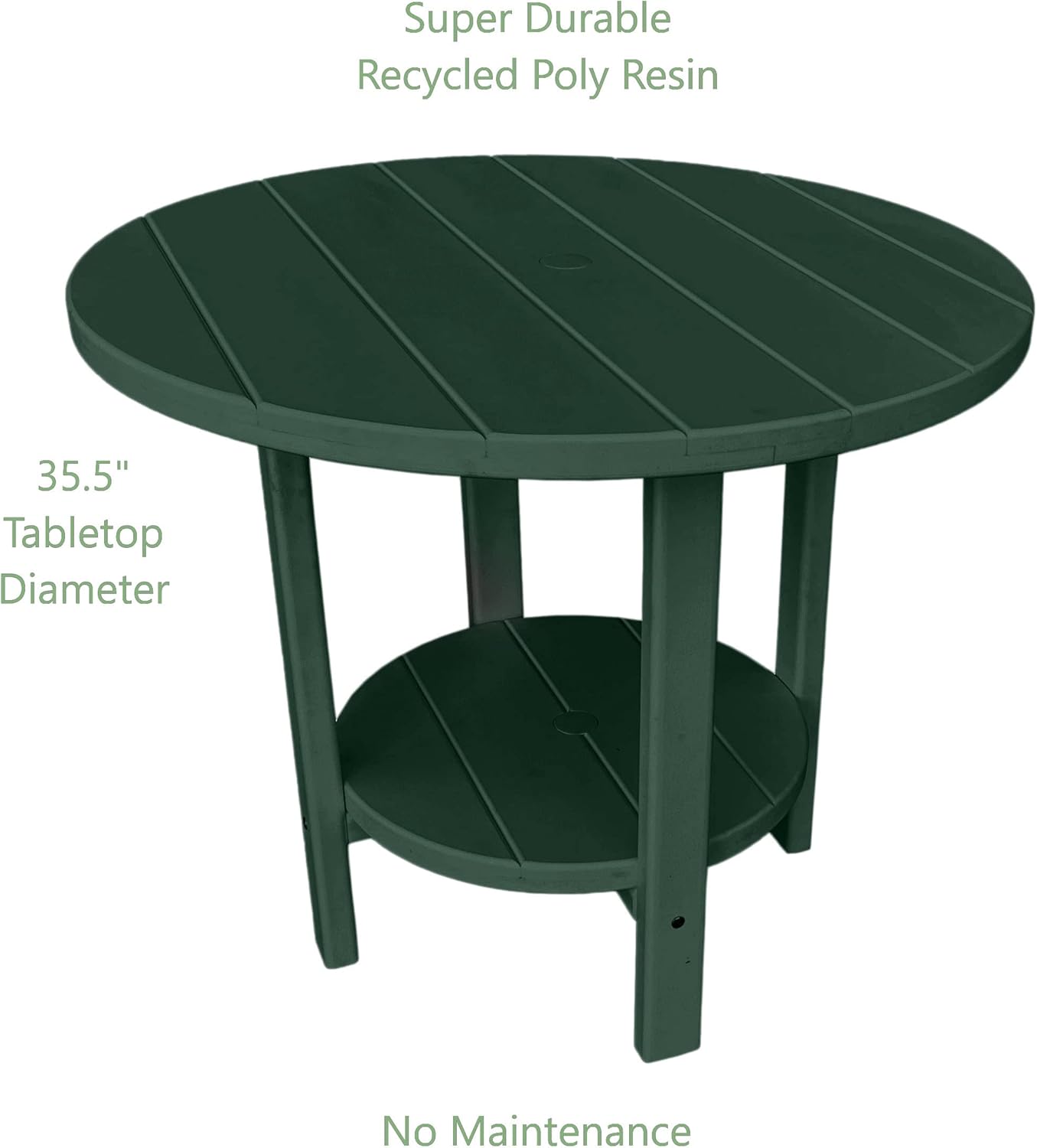 Phat Tommy Round Poly Resin Outdoor Patio Dining Table, All Weather Poly Patio Outdoor Furniture, Green