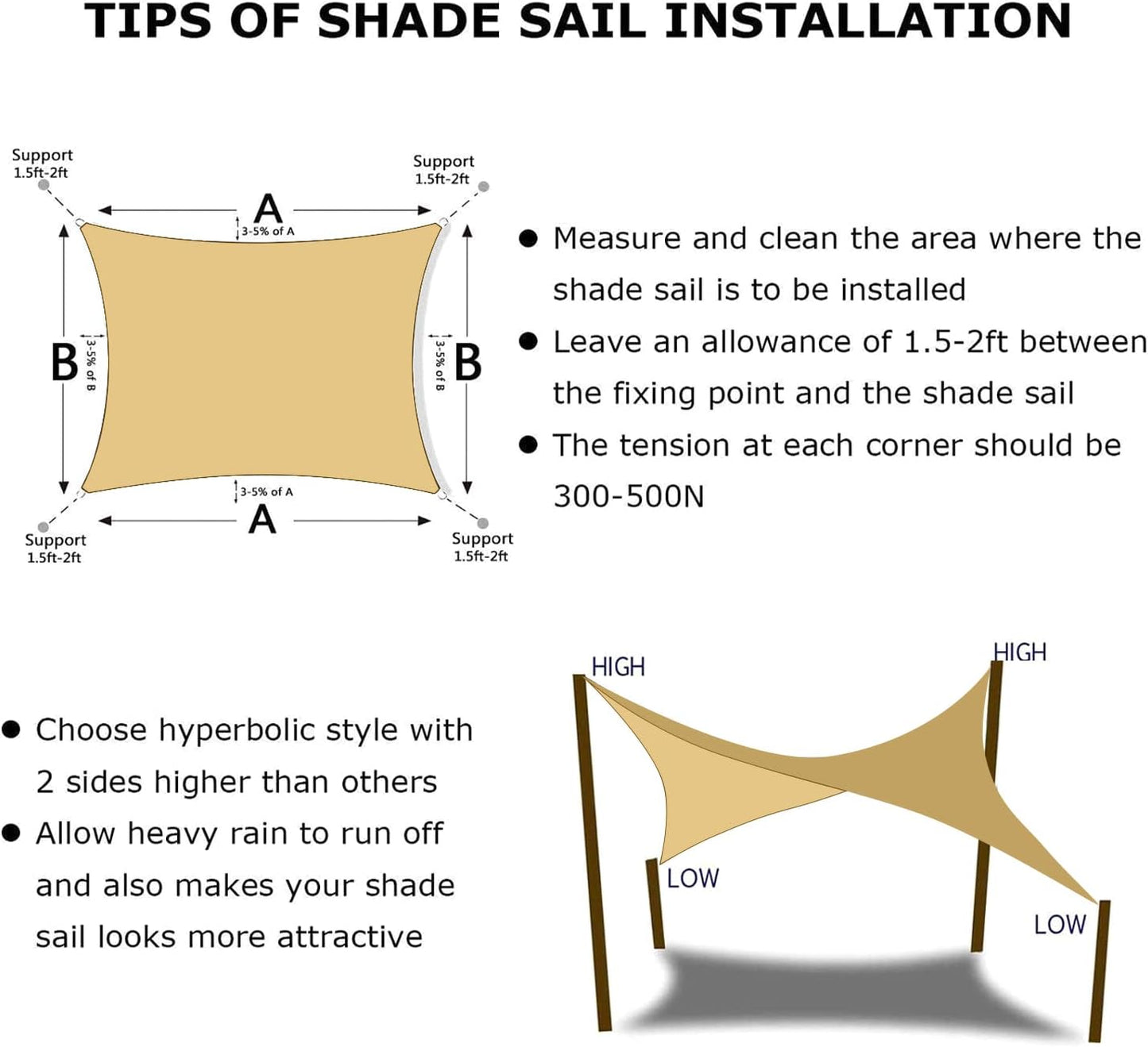 KANAGAWA 7'X8' Sand Custom Size Sun Shade Sail Rectangle UV Block Canopy Cover for Patio Backyard Lawn Garden Outdoor (Customized Available)