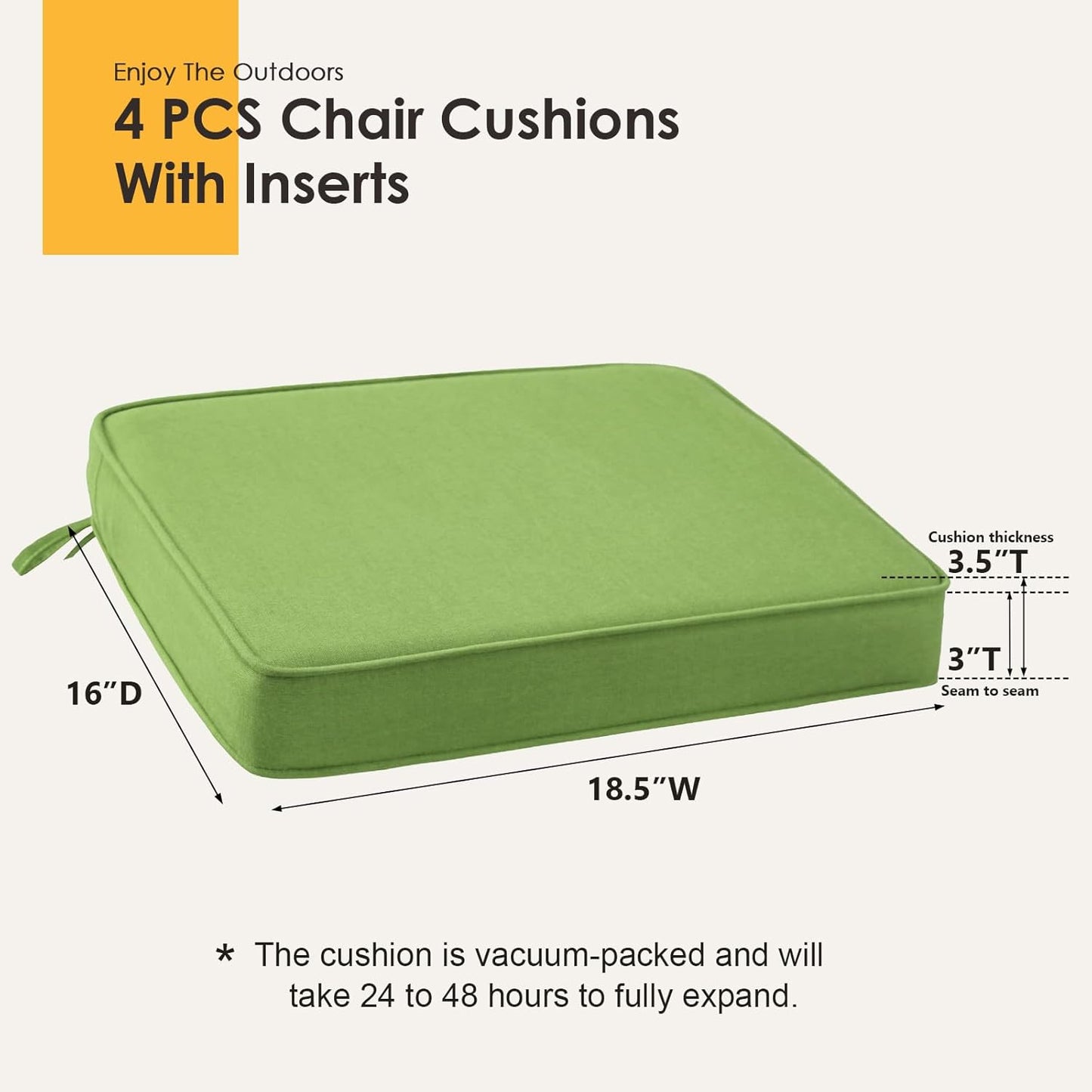 Outdoor Sunbrella Square Corner Seat Cushion, 18.5"x16"x3", Set of 4, Non Slip Seat Cushion Pads with Removable Cover for Patio Furniture, Garden Yard Lawn, Canvas Ginkgo
