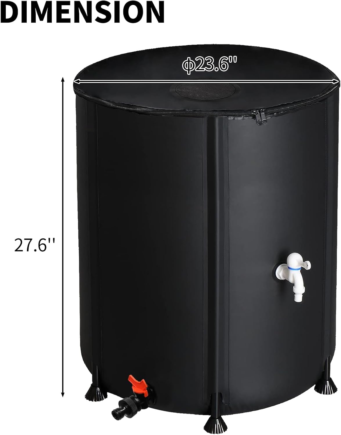 50 Gallon Collapsible Rain Barrel, Water Storage Tank, Portable Rainwater Collection System, Rain Catcher Barrel with Two Spigots and Overflow Kit, Rain Water Barrel Collector for Garden, Black