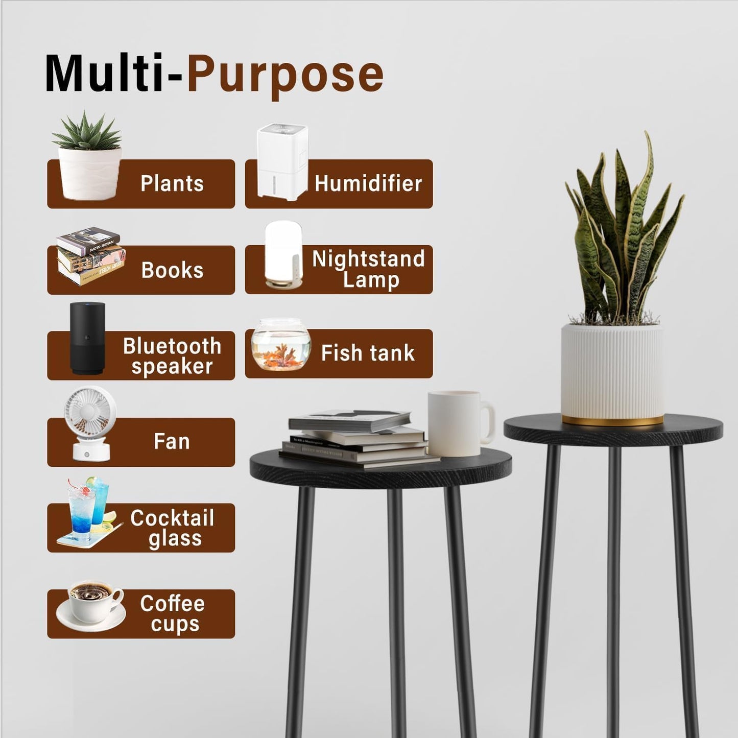 Plant Stand Indoor Outdoor: 2 Pack Indoor Plant Stand 20'' Convertible Multi-purpose Holder - Mid Century Modern Decor - Tall Plant Table for Living Room/Balcony/Garden/Patio