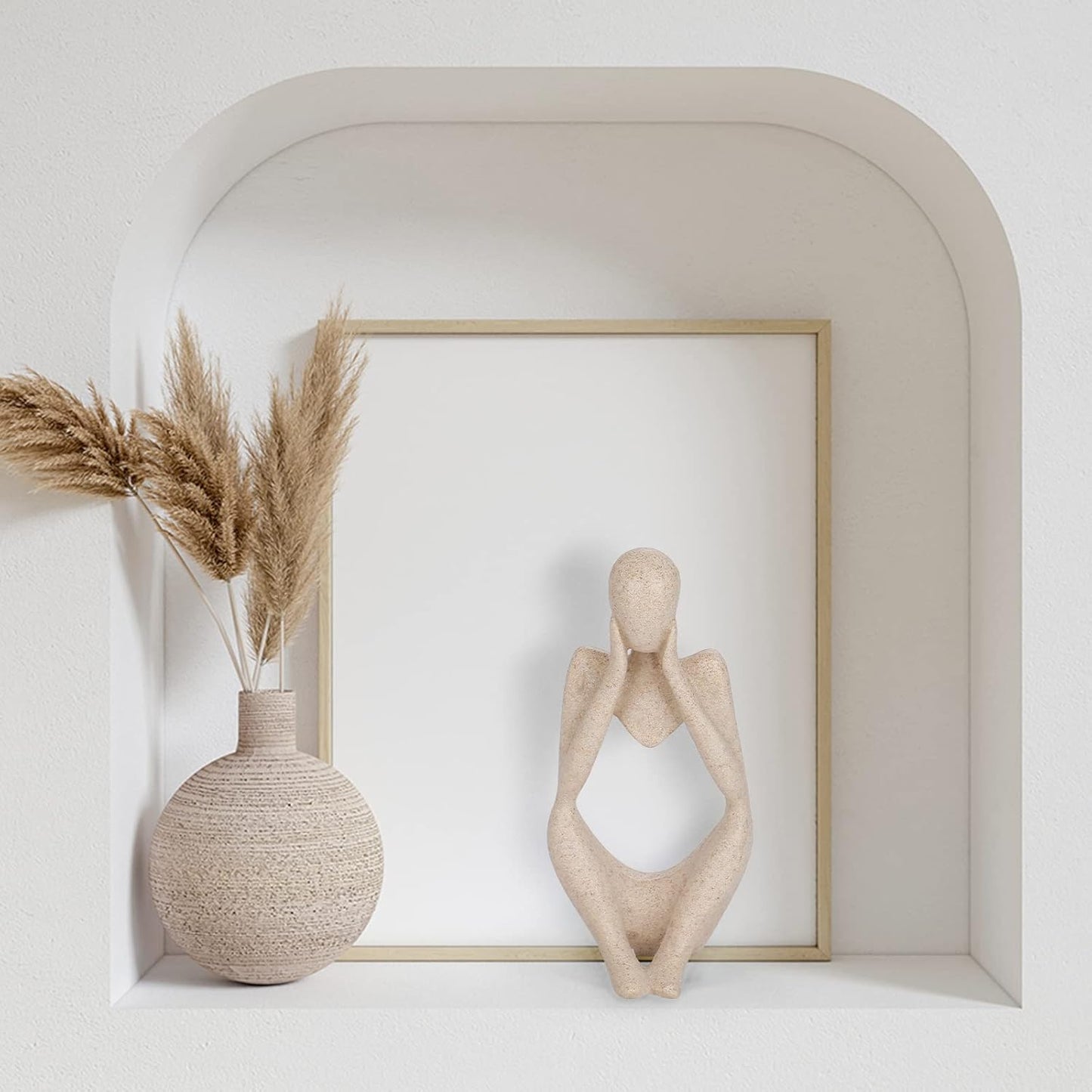 INNOLITES Boho Decor Thinker Statue Abstract Art Sculpture, Sandstone Resin Collectible Figurines for Home Living Room Office Shelf Decoration(Middle, Large)