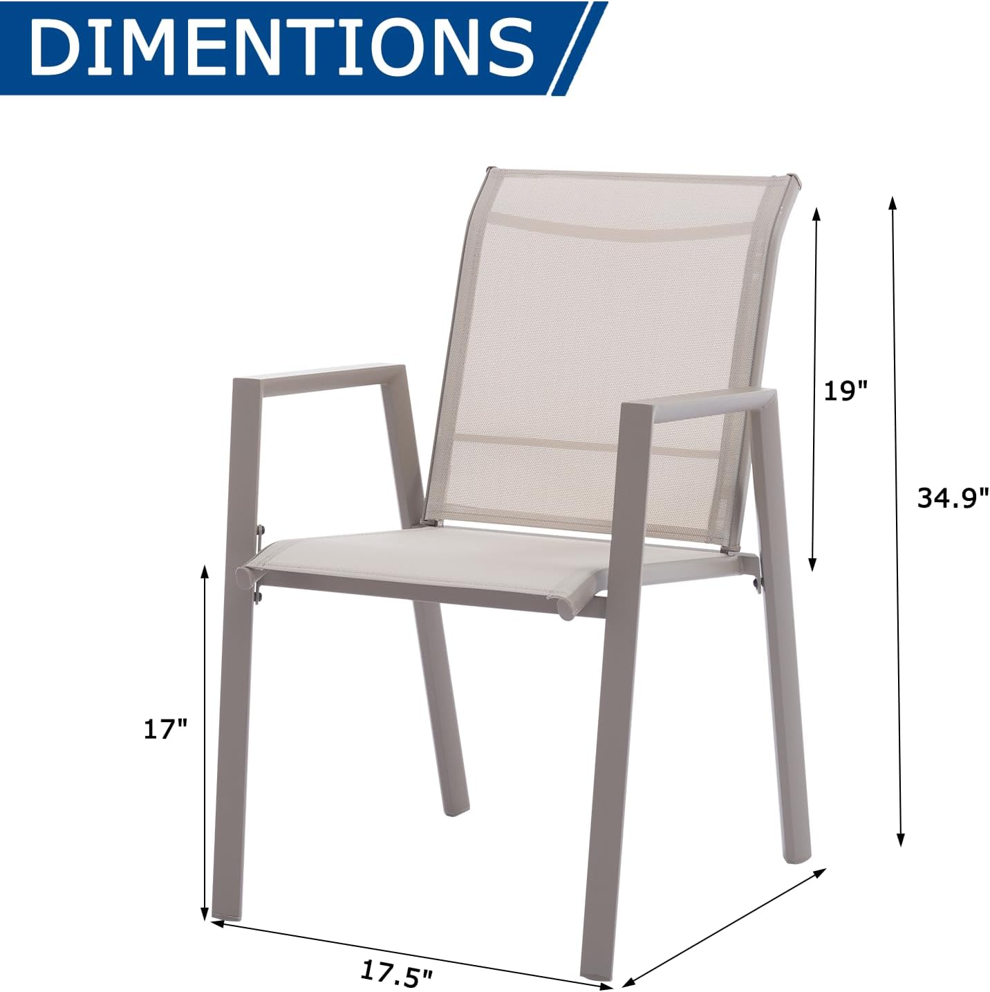 Outdoor Patio Chairs Set of 6, Ivory Beige Stackable Outdoor Chairs, Lightweight Patio Set with High Back, Metal Dining Chair for Lawn, Garden, Yard and Deck