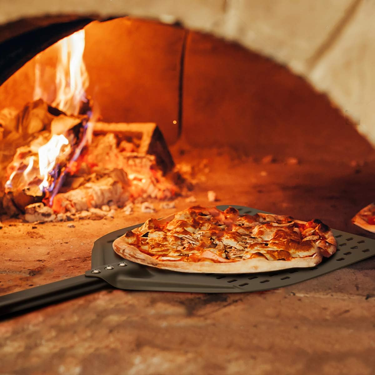 G.a HOMEFAVOR Perforated Pizza Peel, 12 x 15 Inch Rectangular Pizza Turning Peel, Professional Anodized Aluminum Turning Pizza Paddle, 26 inch overall