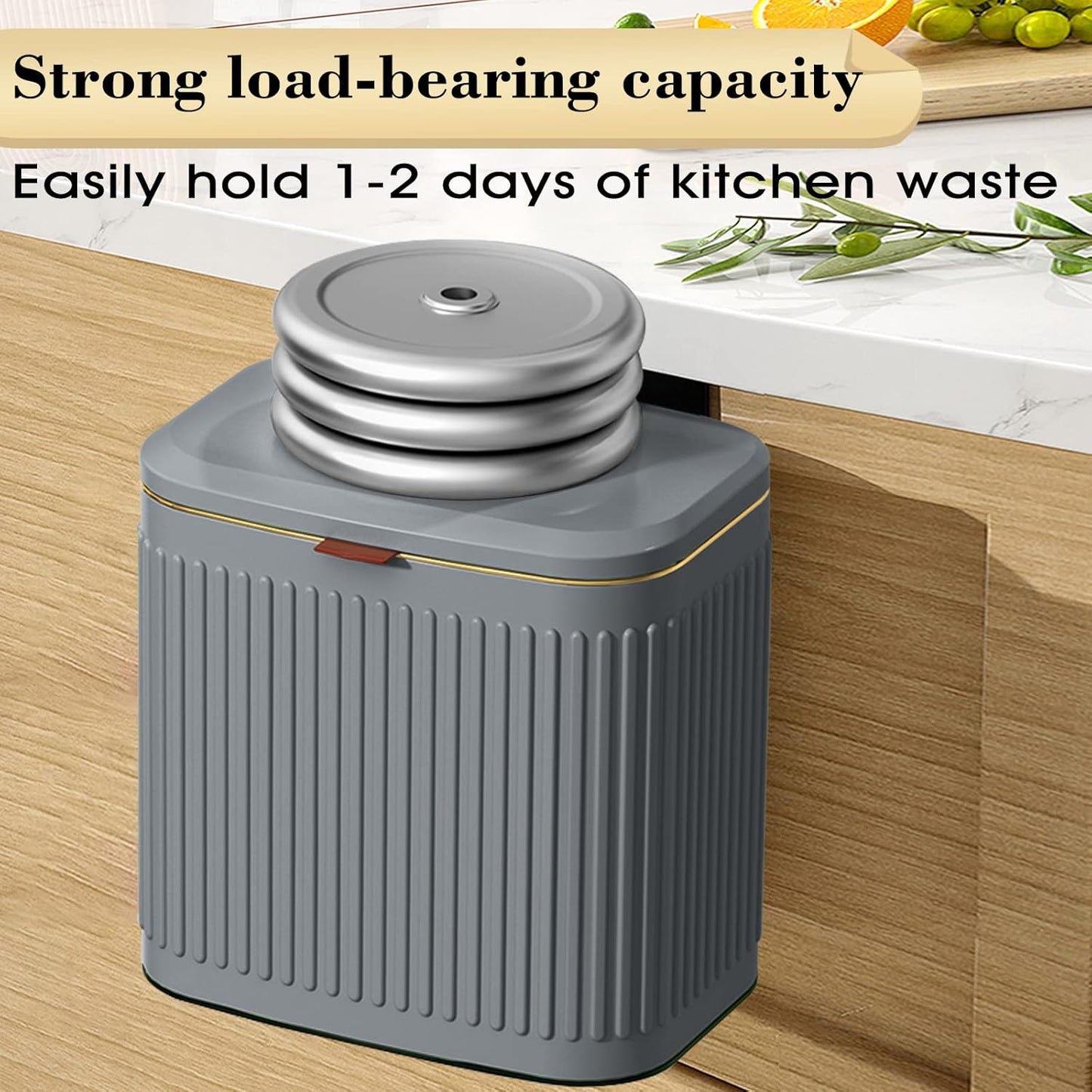 GloDeals Compost Bin, Detachable and Countertop Bin, 4 Liter / 1.06 Gallon, Stainless Steel Small Trash Can with Lid, Kitchen Compost Bin Under Sink Cabinet Hanging Trash Can for Kitchen(Dark Grey)