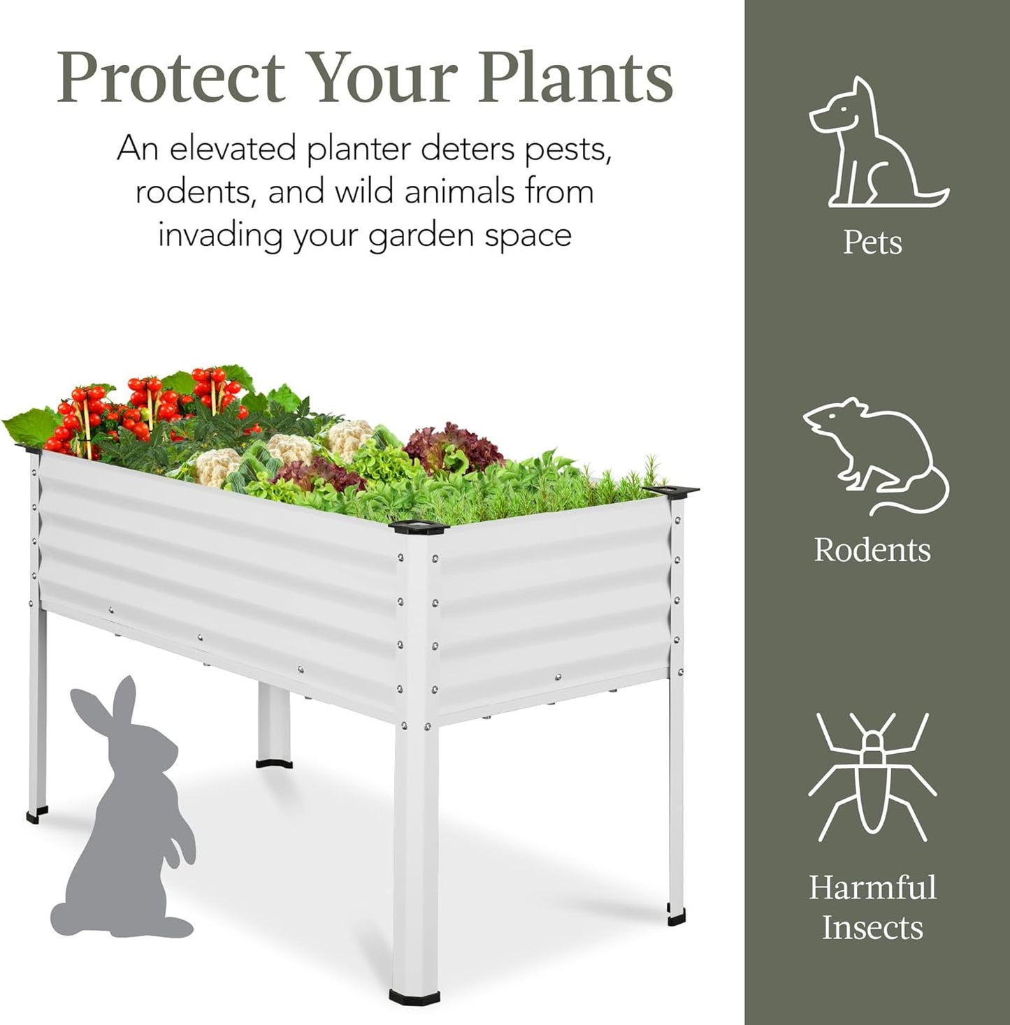 Best Choice Products 48x24x30in Galvanized Raised Garden Bed, Metal Elevated Planter Box, Vegetable Garden for Backyard, Patio, Balcony - White