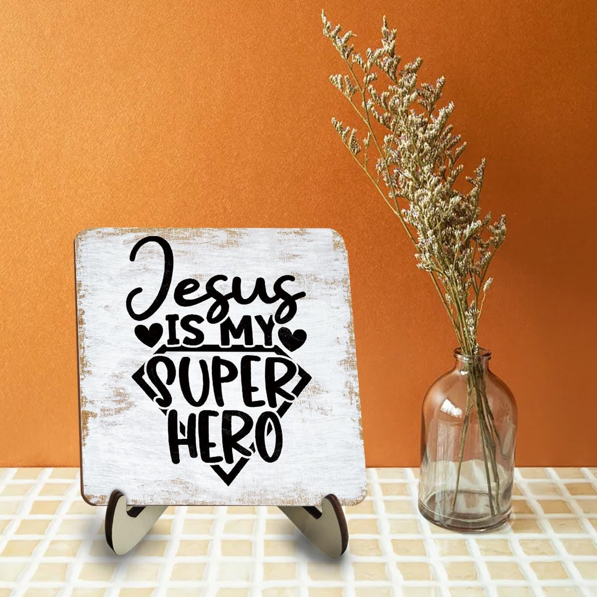 Inspirational Wood Sign Rustic Desk Decor Home House Office Work Table Desk Accessories Decorative Christian Religious Bible Verse Faith Decorations Office Supplies Room Restaurant Cubicle Decor