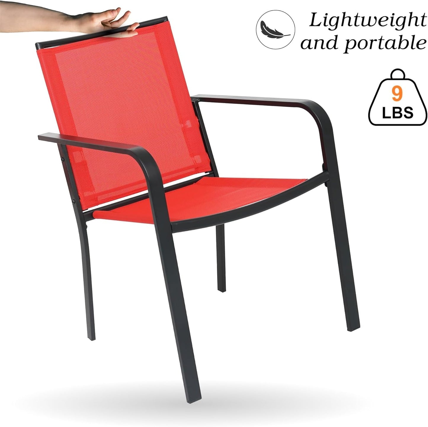 7-Piece Outdoor Dining Set, 48'' Round Table with 6 Stackable Chairs All Weather Furniture Set - Cherry