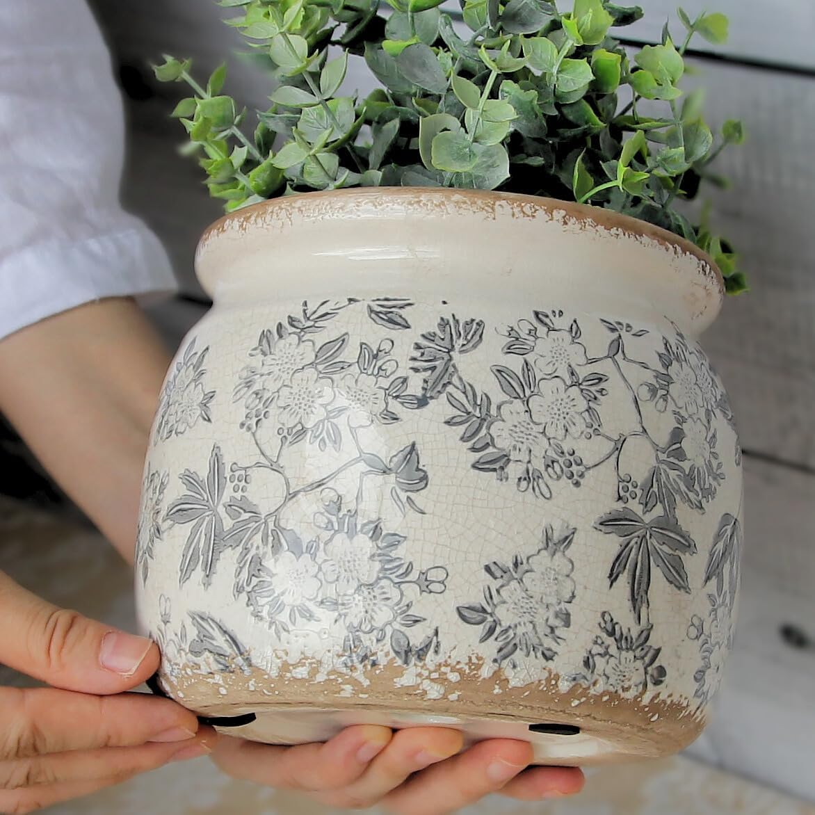 Ceramic Planters for Indoor Plants, Plant Pots with Drainage Hole, 6.29in. Flower Pots for Indoor Plants, Vintage Planters & Succulent Pots, Crackle Glaze Finish Plant Pots, Rustic Grey