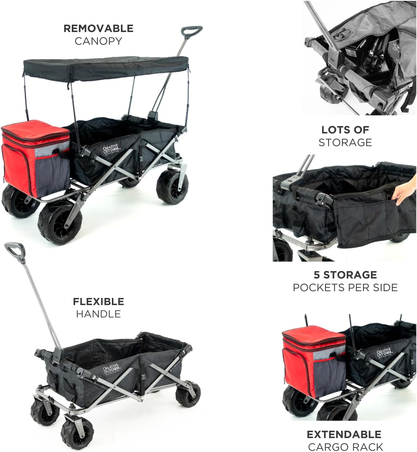 Creative Outdoor All-Terrain Deluxe Wagon | 360 Swivel All Terrain Wheels | Great for Beach, Park, Garden & Tailgate | Multiple Color Options