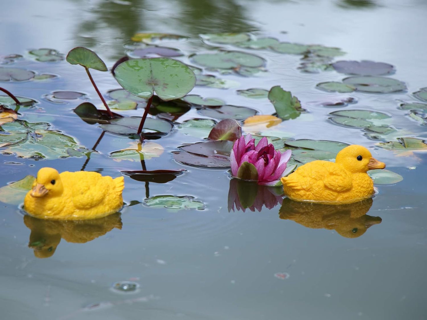 Floating Resin Duck Figurine Pond Décor Garden Lawn Patio Outdoor Statue Yellow (Set of 2)