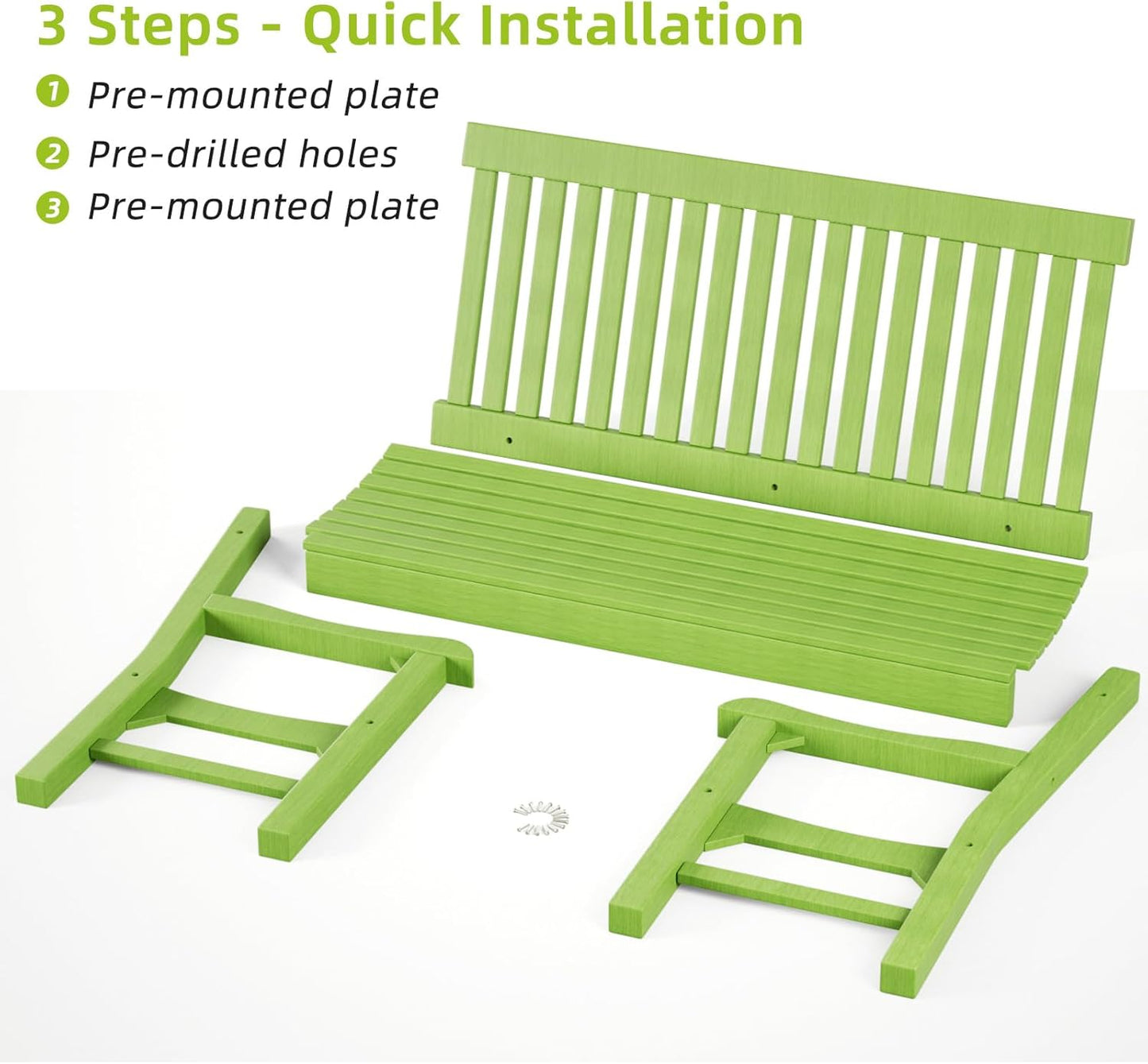 Outdoor Bench, 2-Person HDPS Garden Bench with 660 lbs Weight Capacity Outdoor Benches Weatherproof, All-Weather Fade/Rot Resistant Patio Bench for Park, Front Porch, Backyard Green