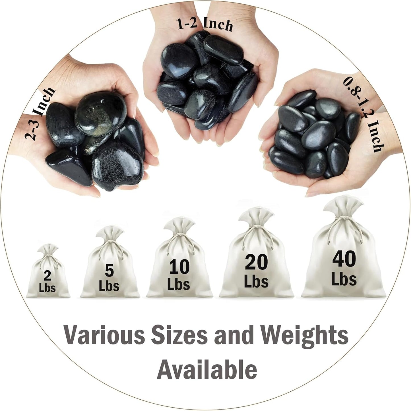 20 lbs Large Black River Rocks for Garden, 2-3 inch Polished Pebbles for Plants. Decorative Stones for Planters Landscaping Vase Aquarium and Fish Tank