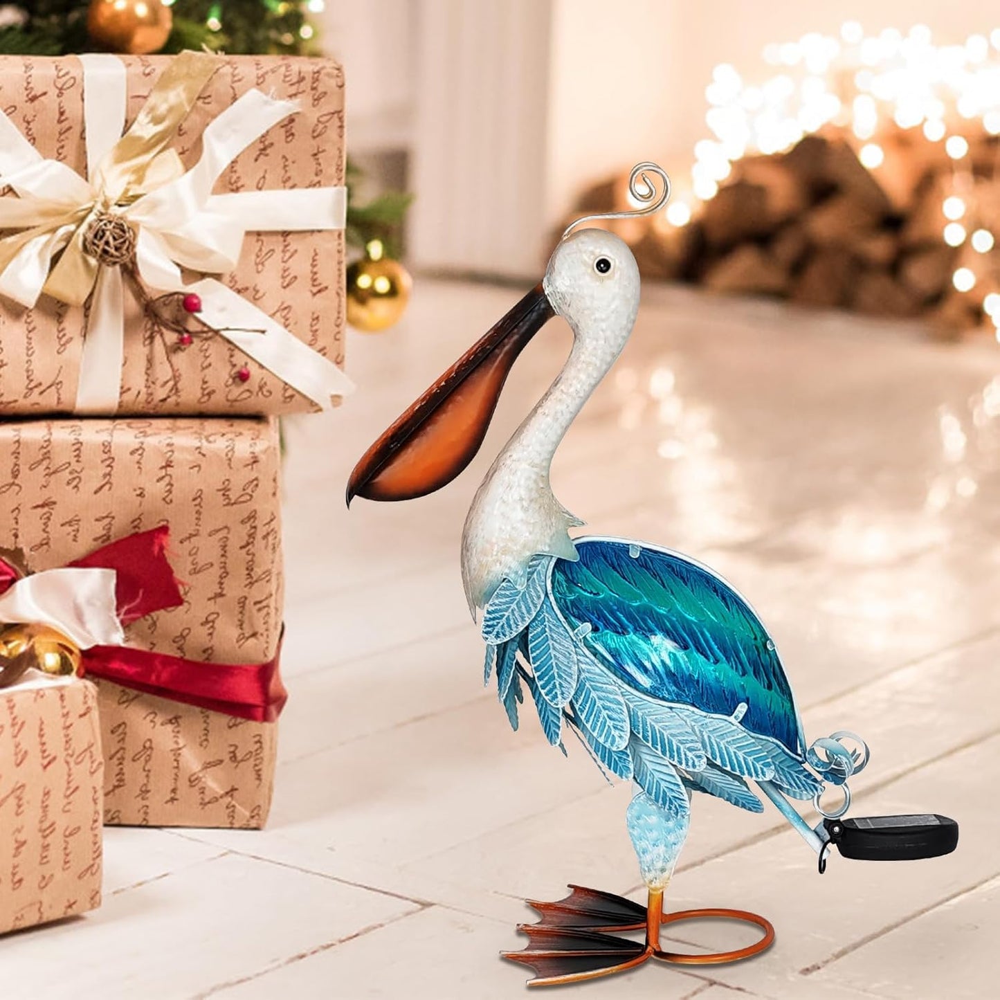 HONGLAND Solar Metal Pelican Statues Garden Sculpture & Statues, 19 Inch Glass Outdoor Pelican Yard Art Coastal Ocean Bird Decor Lawn Ornament for Backyard Porch Patio Decor(Blue)