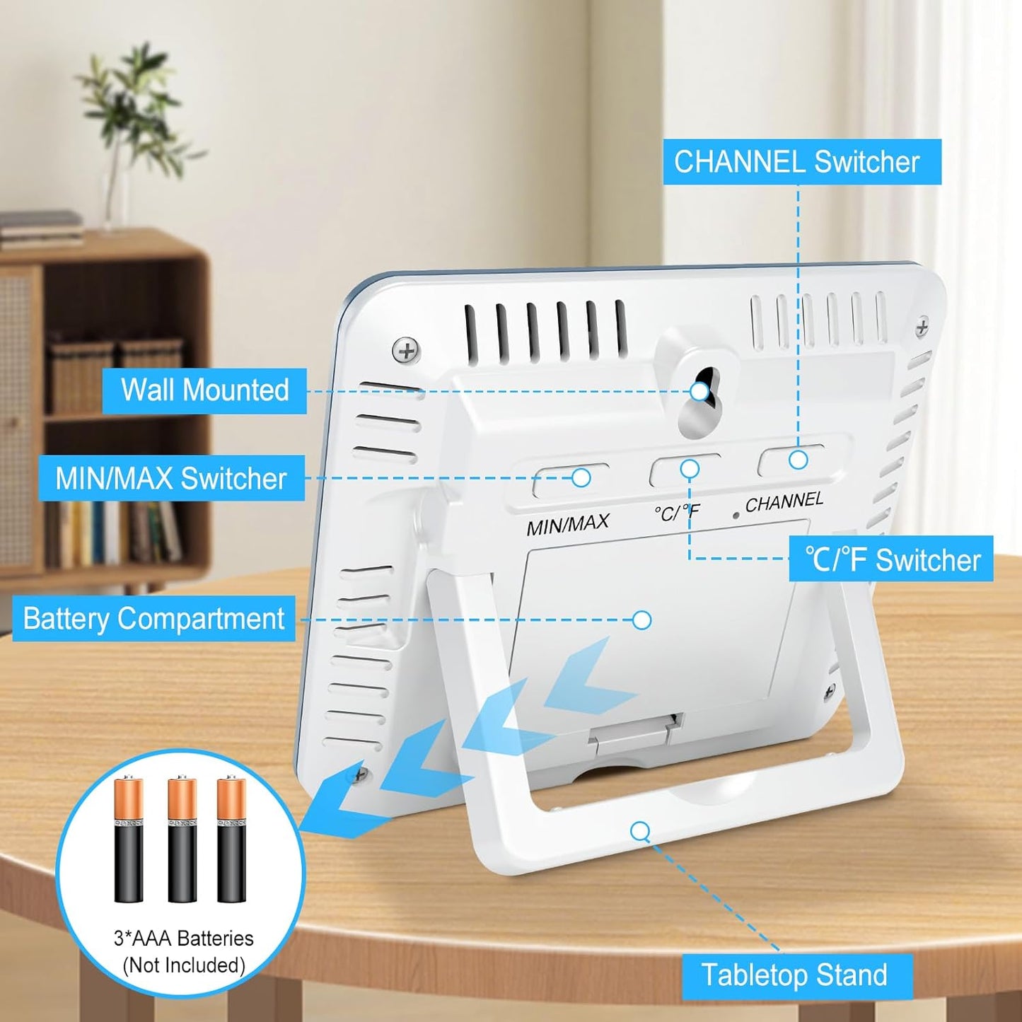 Urageuxy Weather Station Wireless Indoor Outdoor Thermometer with 3 Sensors, Remote Temperature Monitor with Humidity for Home, Baby Nursery, Room, Attic, Patio, Grey