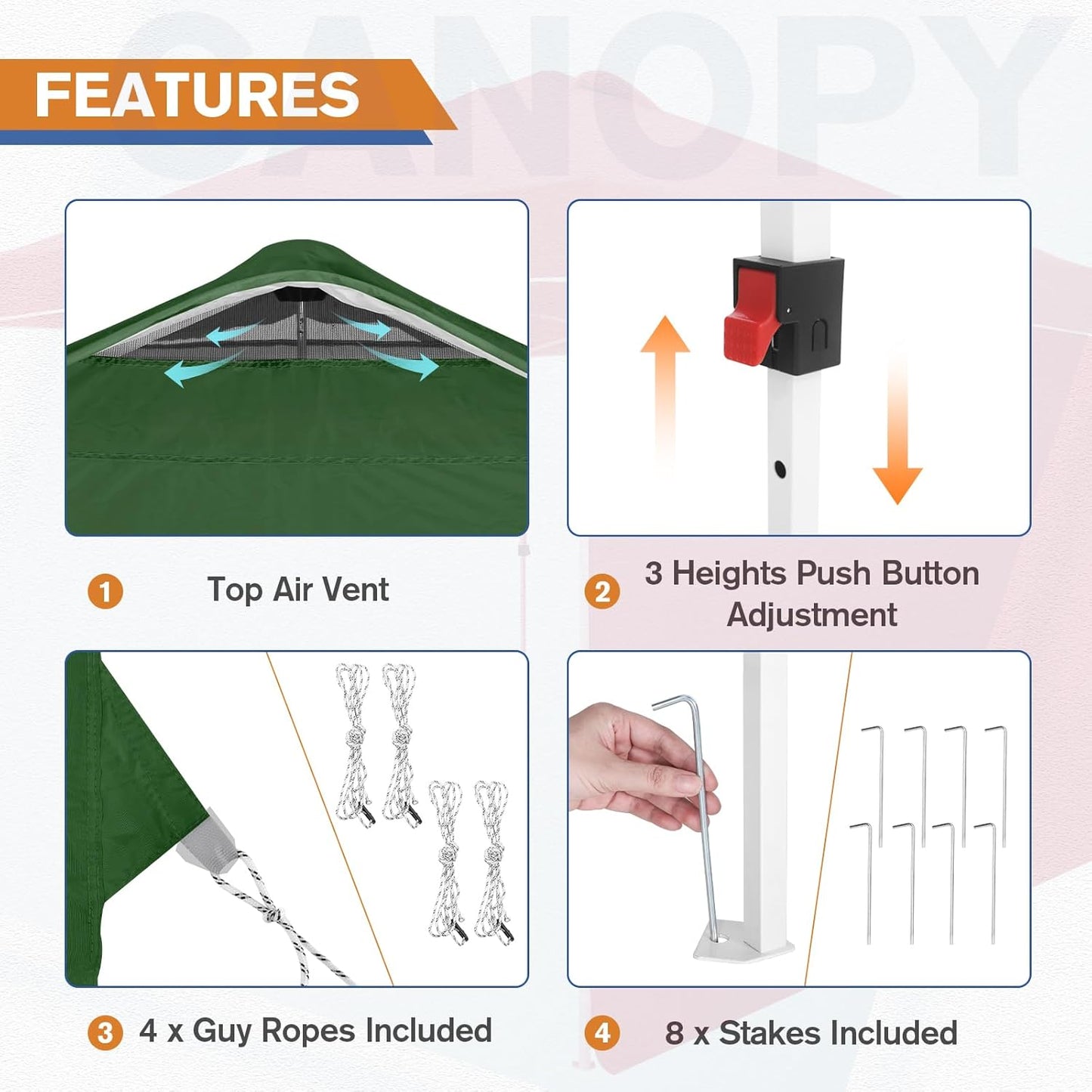 EAGLE PEAK Pop Up Canopy Tent with 1 Sidewall, Easy Setup Event Tent, Outdoor Sun Shade, Wheeled Carry Bag, Stakes and Guy Ropes, Instant Canopy 10x10, Green
