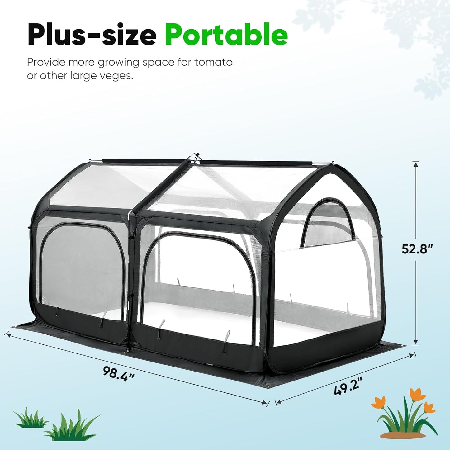 Quictent Premium Greenhouse with Screen Window, Portable Fast-up Plant Greenhouses for Outdoors with Heavy Duty Pop-up Fiberglass Frame Durable Waterproof Cover, 98.4x49.2x52.8 Inch, Black