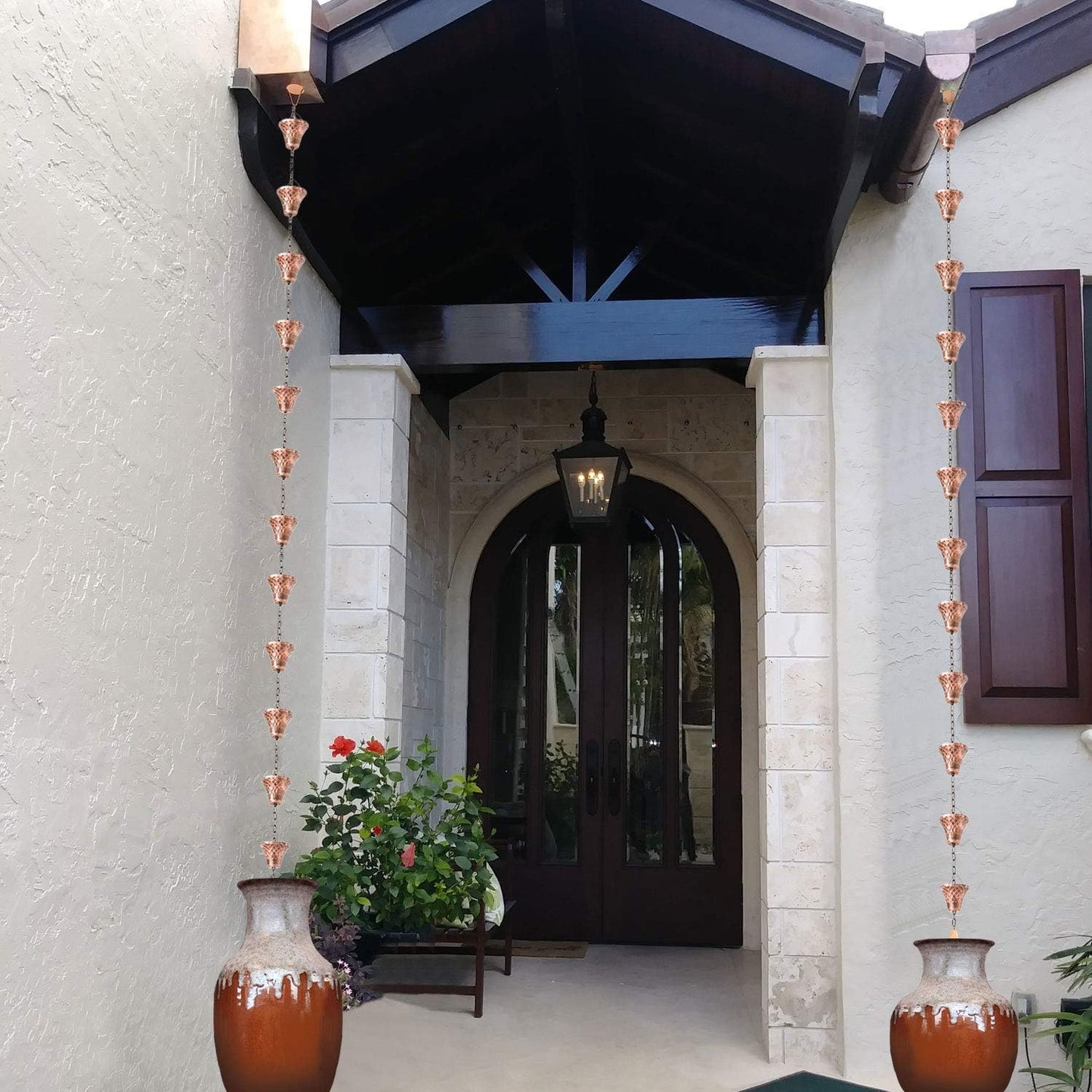 8.5FT Bell Iron Rain Chains for Gutter and Rain Barrel, Rust-Resistant Plated Garden Décor for Downspout, Bonus Rain Chain Gutter Adapter (Antique-Copper)